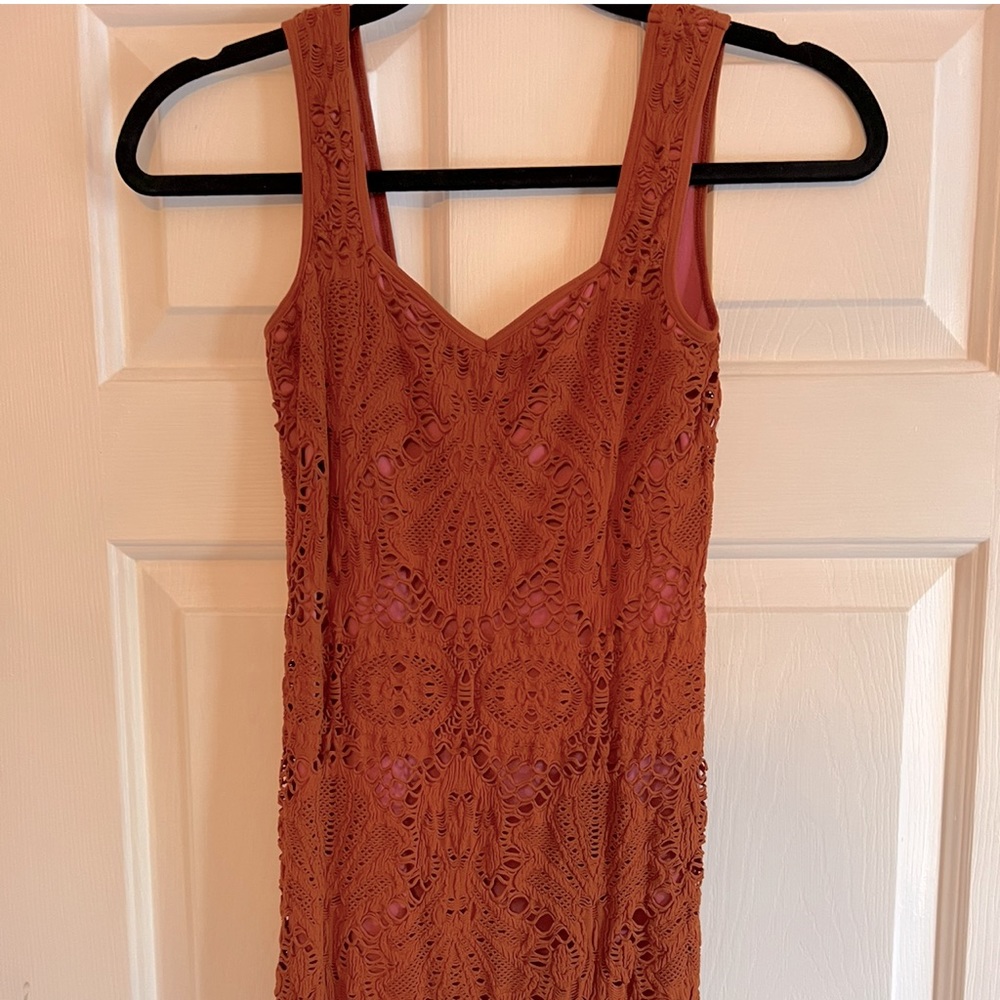 Free people intimate dress. Burnt orange and pink crochet dress